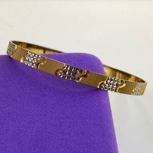 💛 Gold Plated Two-Tone Geometric Bangle | Textured Finish | Modern Luxe